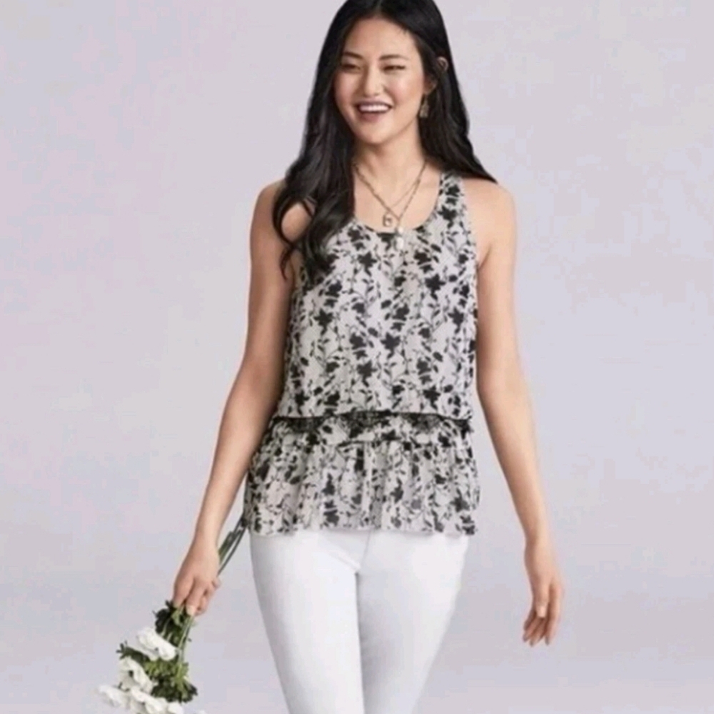 CAbi Sheer Black And White Tank